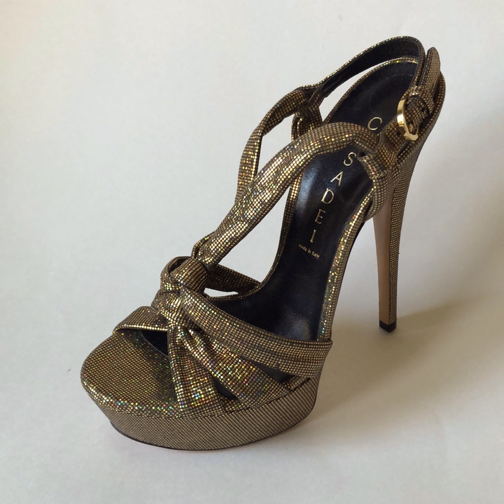 Casadei Gold Glitterati Platform Heels✨